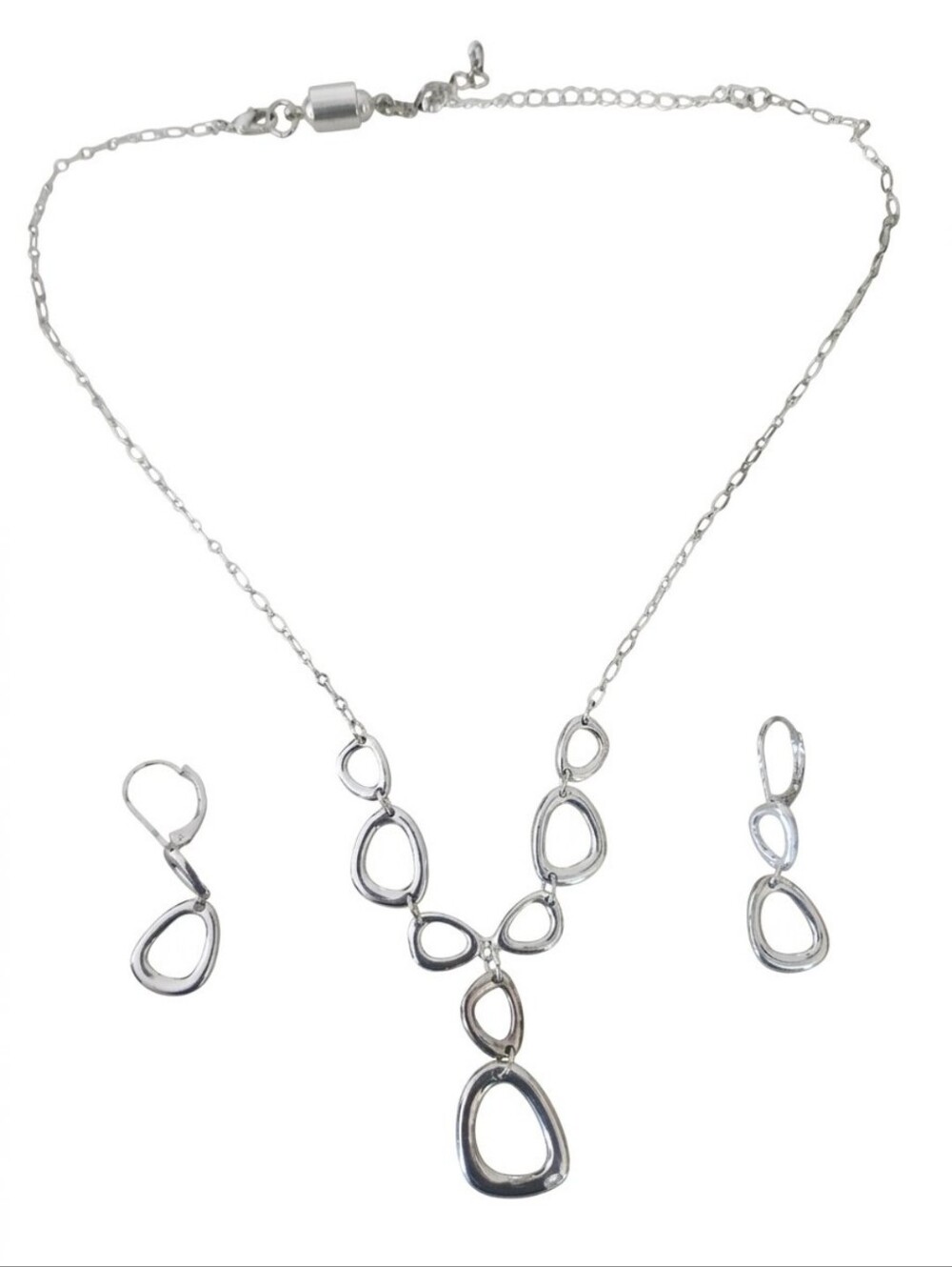 Vtg Avon Silver Tone Open Link Y Drop Necklace and Earrings Set